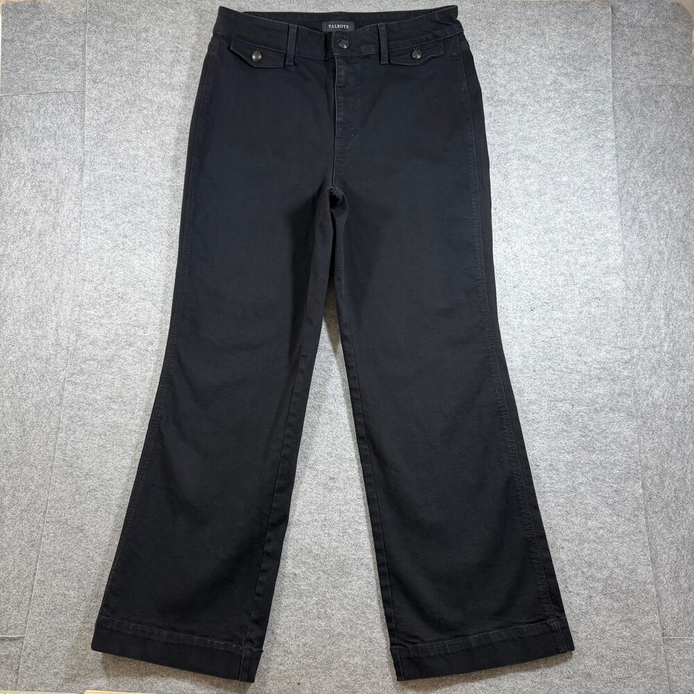 Talbots Jeans Womens 14 Black Wide Leg Flare High Rise Button Pocket Stretch